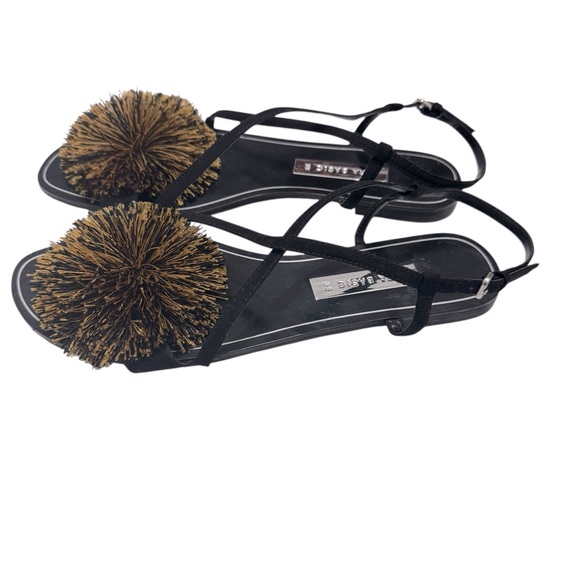 Zara Basic Collection Pom Pom Strappy Flat‎ Sandals Sz 8, - Picture 3 of 8